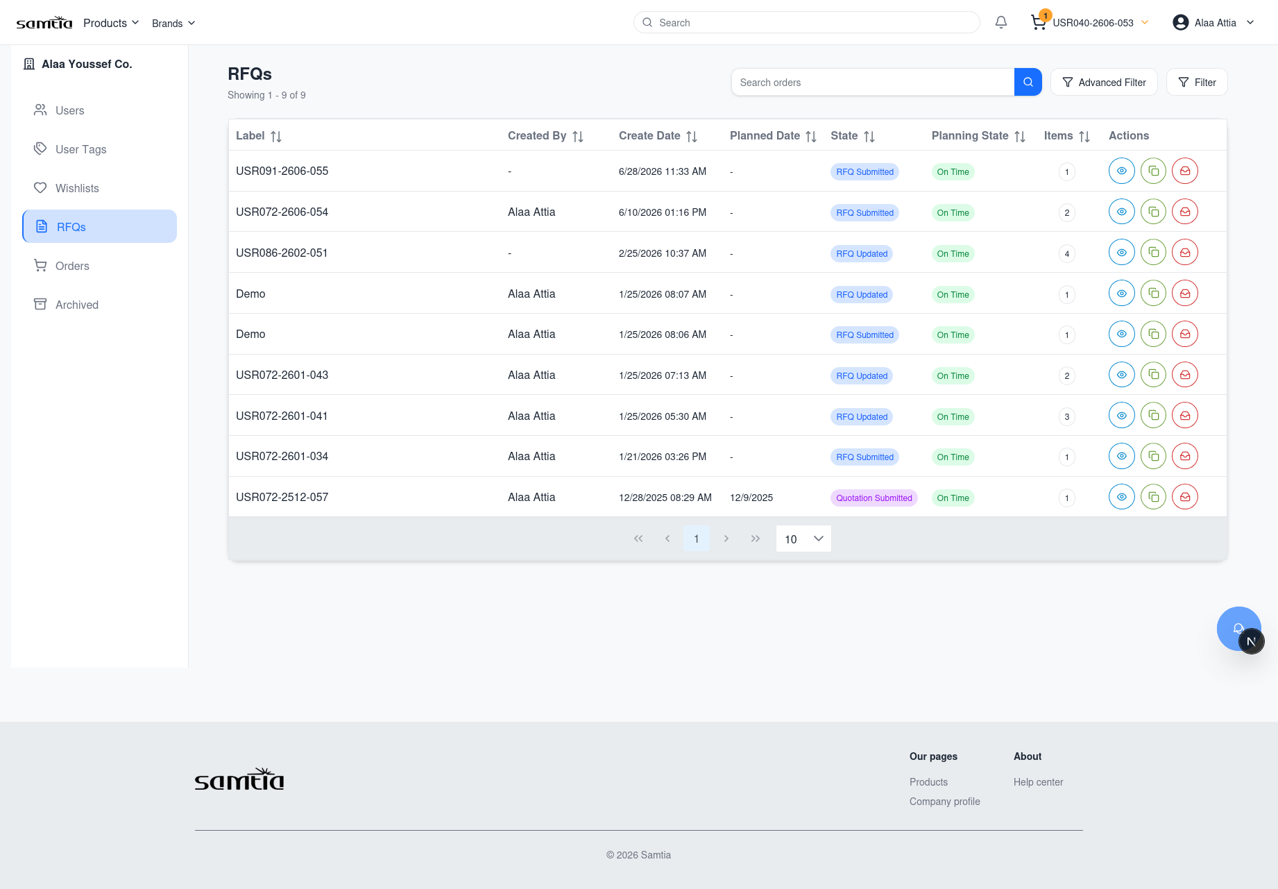 Orders List screen