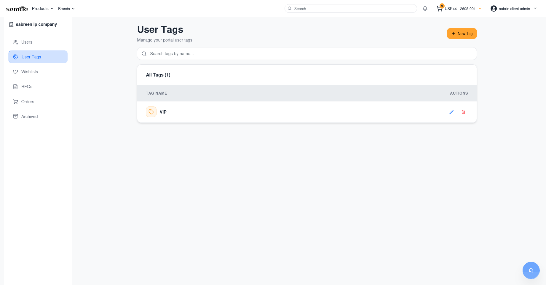 User Tags screen