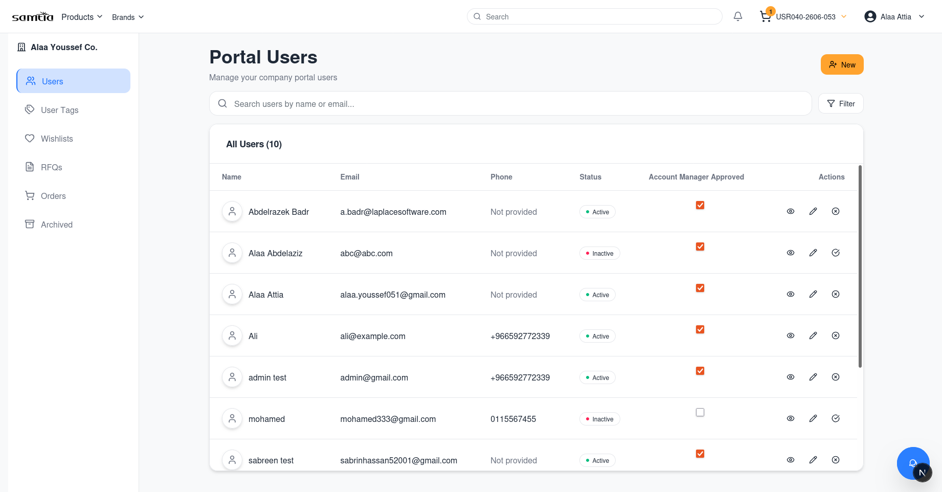 Portal Users screen